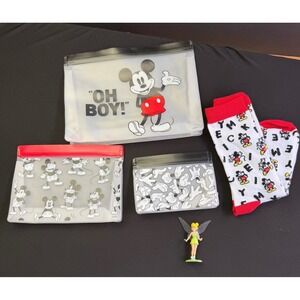 Disney Mickey Mouse Reusable Pouch Set Socks Tinker Bell Figure Bundle 5pc Lot